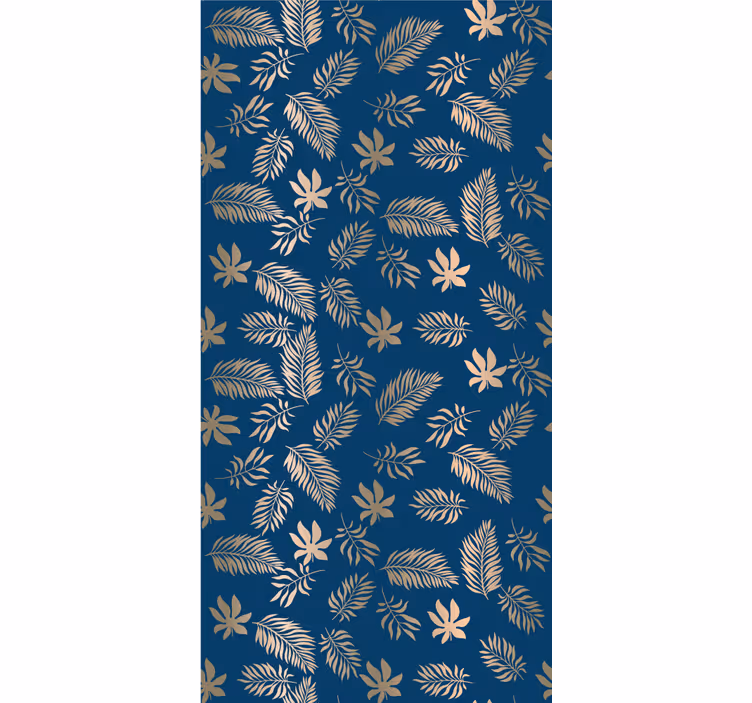 Golden pattern on navy background leaves wallpaper - TenStickers
