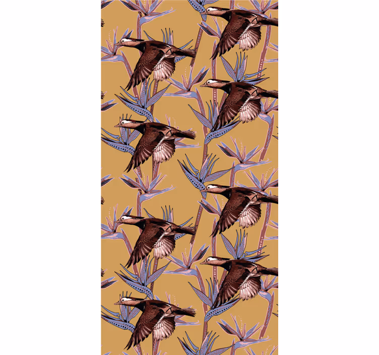 Flocking tropical motif birds in wallpaper - TenStickers