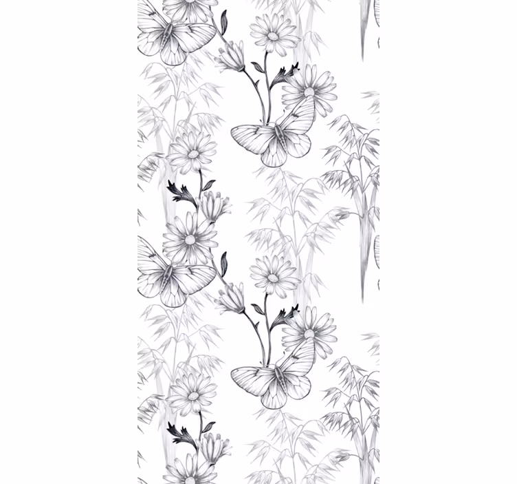 Butterflies wallpaper black floral pattern - TenStickers