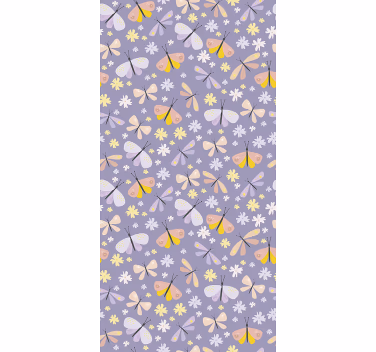 Butterflies wallpaper with purple elegant flowers - TenStickers
