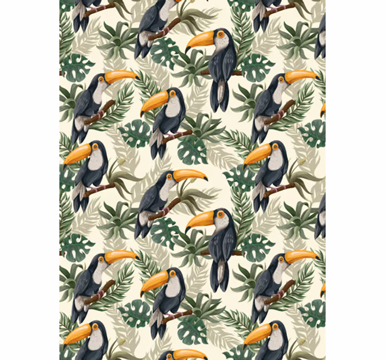 Jungle themed wallpaper featuring jungle toucans - TenStickers