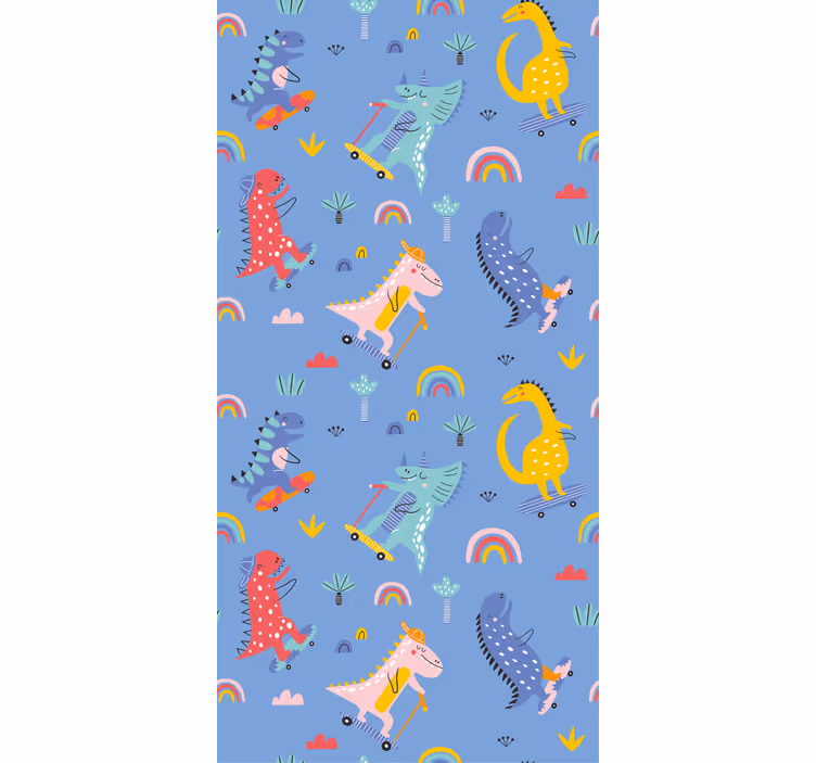Wallpaper childrens room cute skater dinosaurs - TenStickers