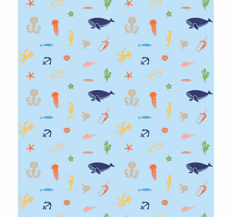 Wallpaper childrens room minimalistic sea creatures - TenStickers