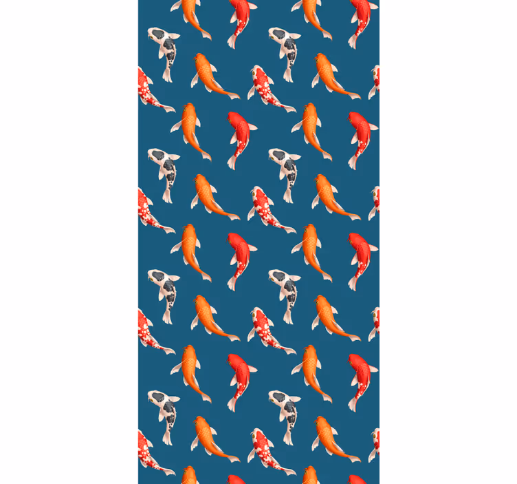 Wallpaper childrens room koi fish pattern blue - TenStickers