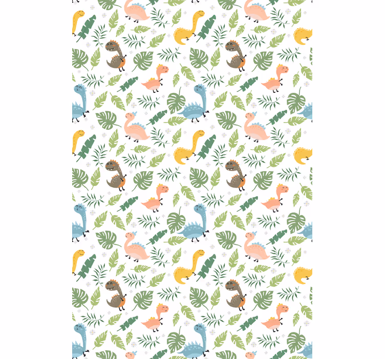 Pastel color forest with dinosaurs wallpaper childrens room - TenStickers