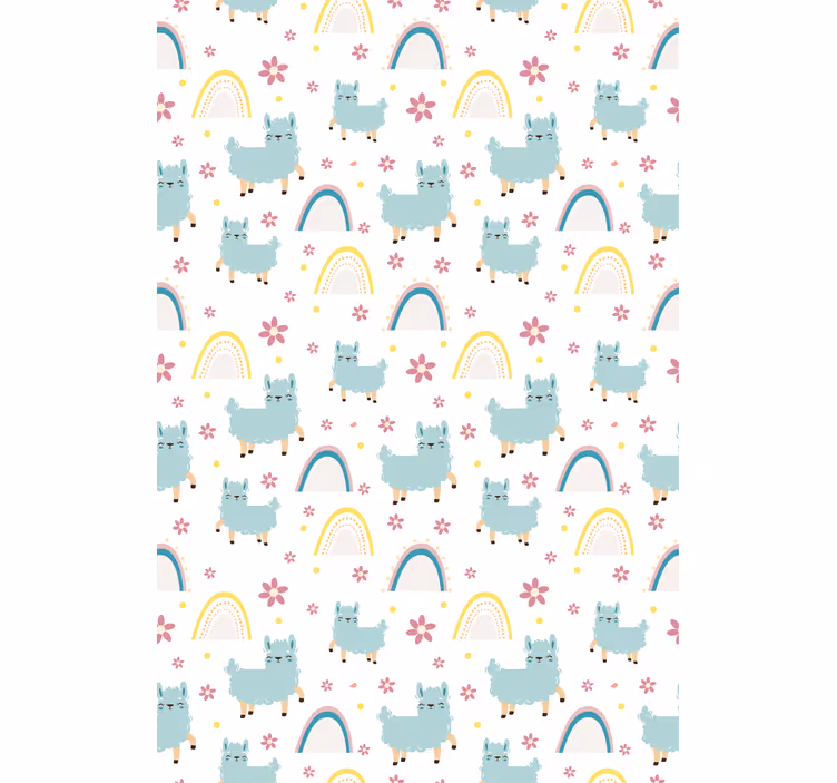 Wallpaper childrens room cute llamas and rainbows - TenStickers