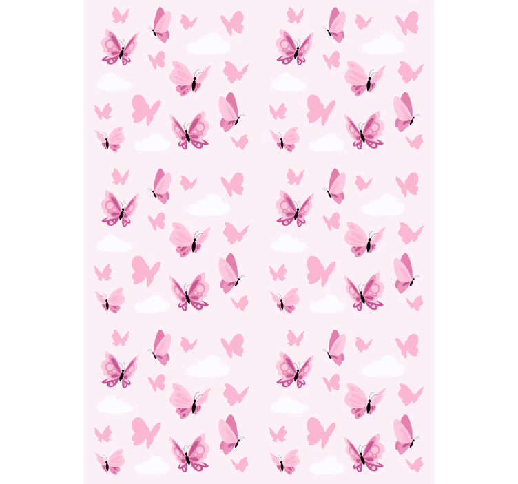 Butterflies wallpaper in pink flutter and clouds - TenStickers
