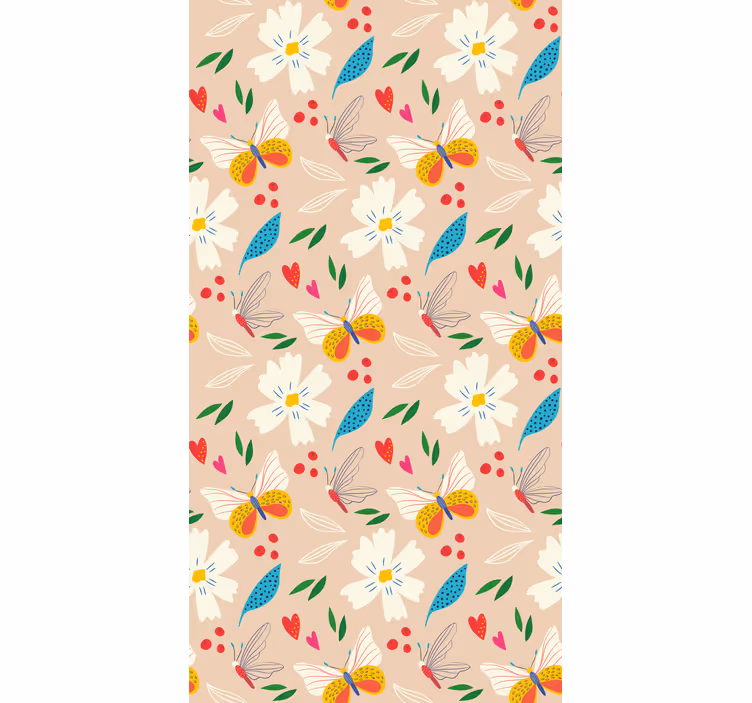Butterflies wallpaper in beige floral pattern - TenStickers