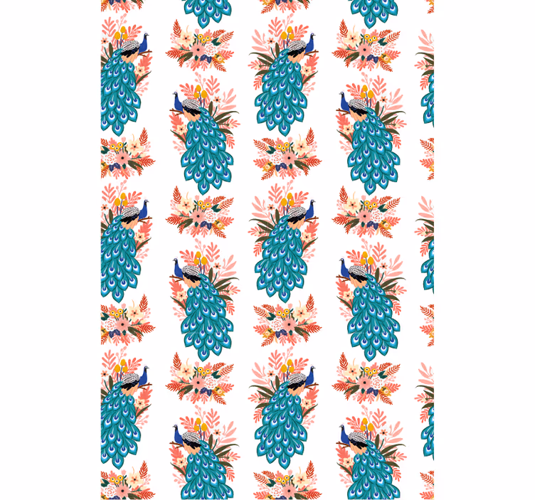 Hallway wallpaper with peacocks among florals - TenStickers