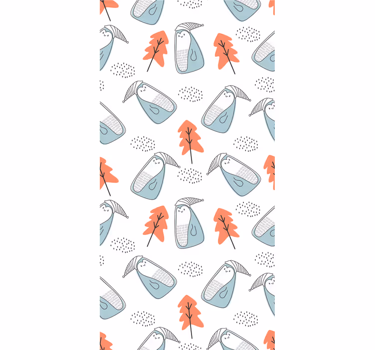 Nordic wallpaper cute minimalistic penguins with trees - TenStickers