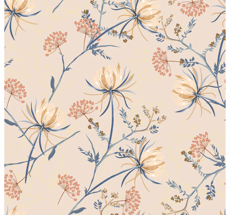 Living area wallpaper floral pattern details - TenStickers