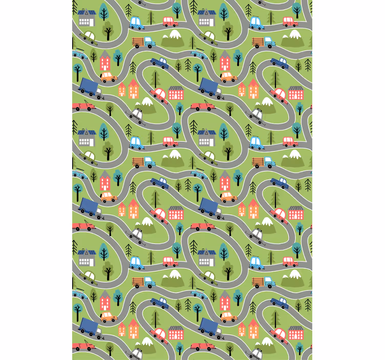 Colorful vehicle roads wallpaper childrens room - TenStickers