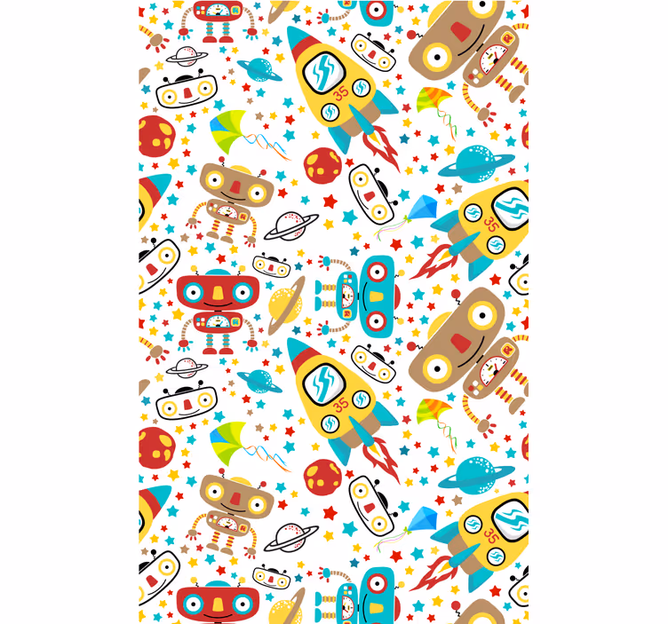 Wallpaper childrens room rocket robots adventure - TenStickers