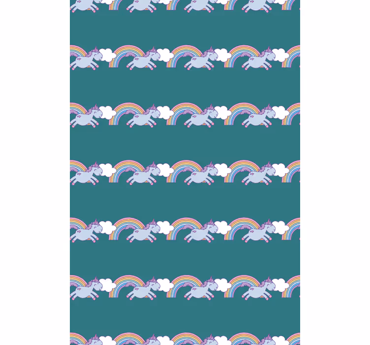 Wallpaper childrens room running unicorns and rainbows - TenStickers