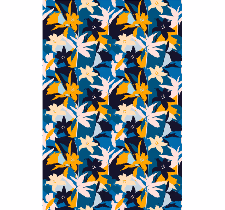 Floral wallpaper featuring white lilies on blue background - TenStickers