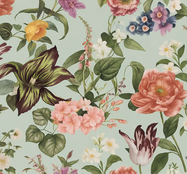 Colorful spring floral wall paper in bedroom - TenStickers