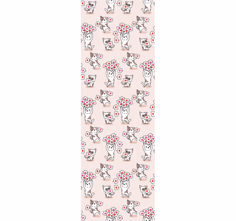 Cats with heart icons pattern wall paper in bedroom - TenStickers