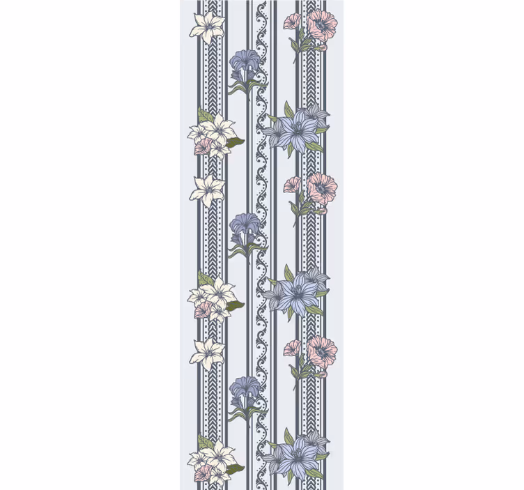 Floral vintage stripe design wall paper in bedroom - TenStickers