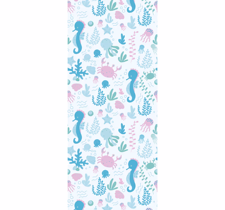 Pastel color sea animals and plants wall paper in bedroom - TenStickers