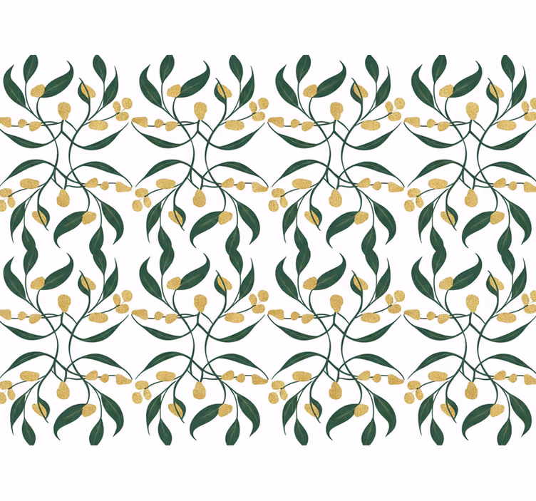 Leaves wallpaper in green and gold branches - TenStickers