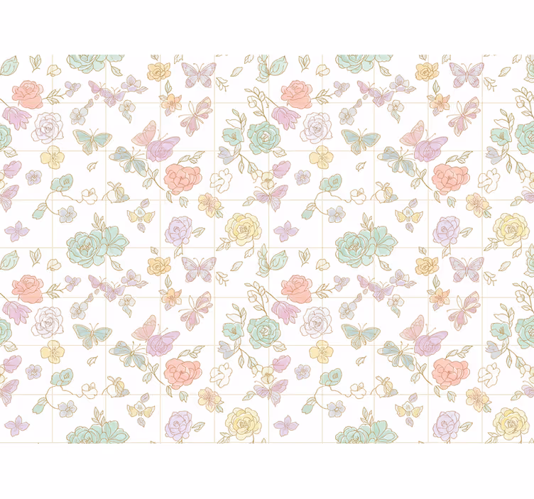 Flowers wallpaper soft color butterfly wallpaper - TenStickers