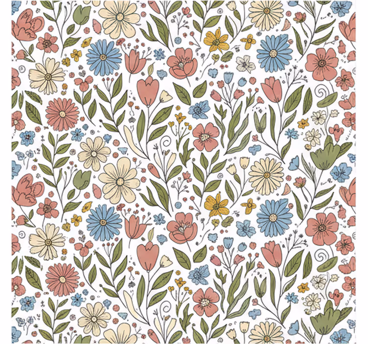 Leaves wallpaper drawn flowers wallpaper - TenStickers
