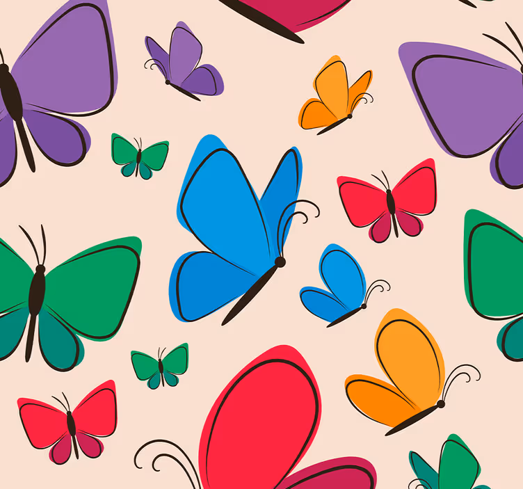 Colorful motif on beige backgroun butterflies wallpaper - TenStickers