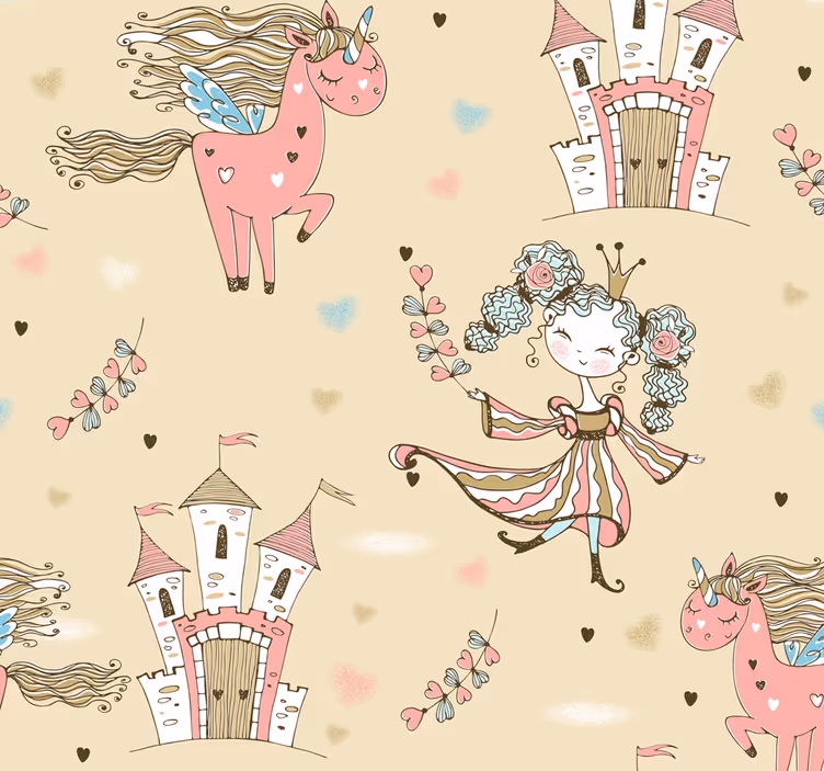 Unicorn castle and princess Childrens Wallpaper - TenStickers
