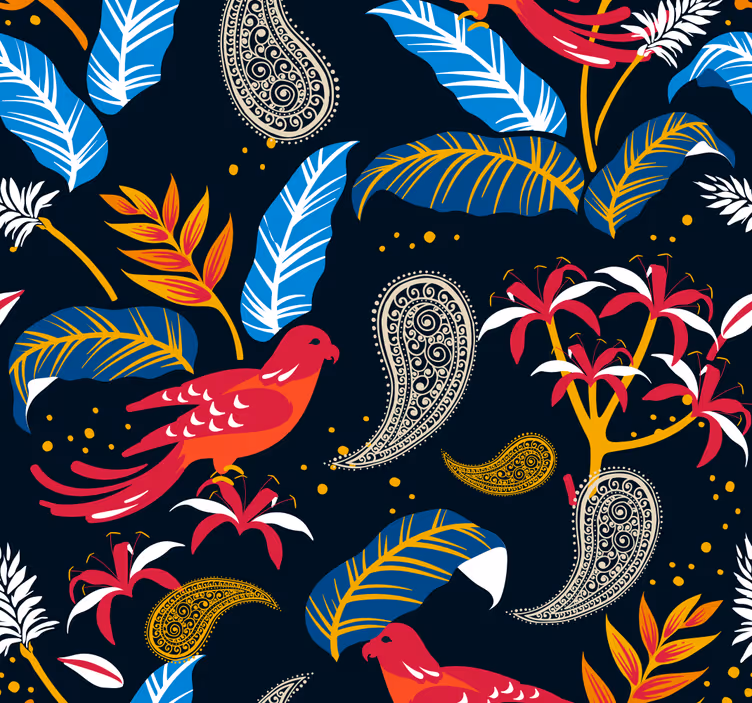 Living area wallpaper ornate bird design - TenStickers