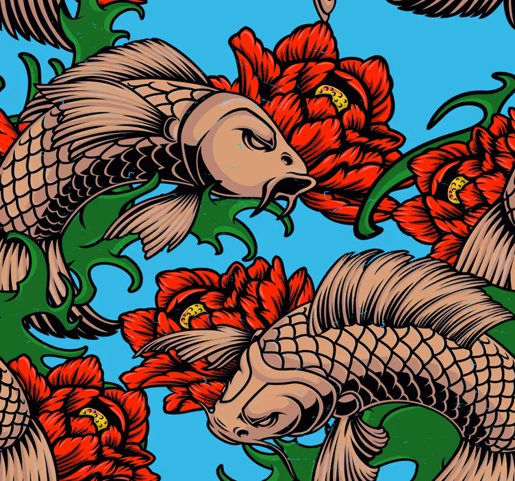 Feline Floral Fusion cats wallpaper - TenStickers