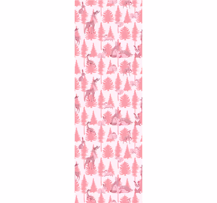 Pink forest motif animals wallpaper - TenStickers