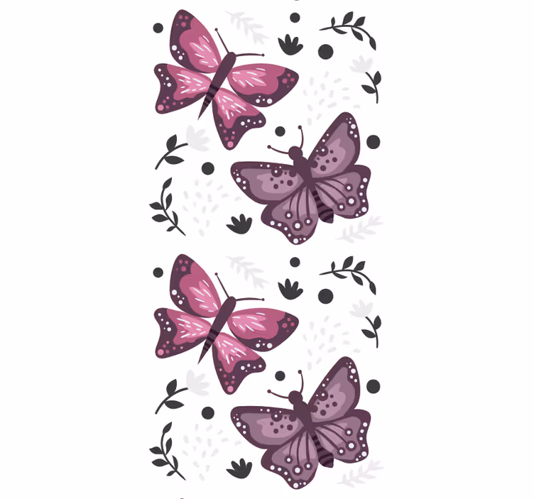 Pink motif with leaves butterflies wallpaper - TenStickers