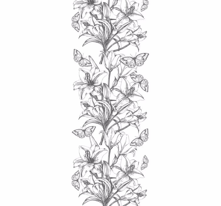 Butterflies and Lilies flowers wallpaper - TenStickers