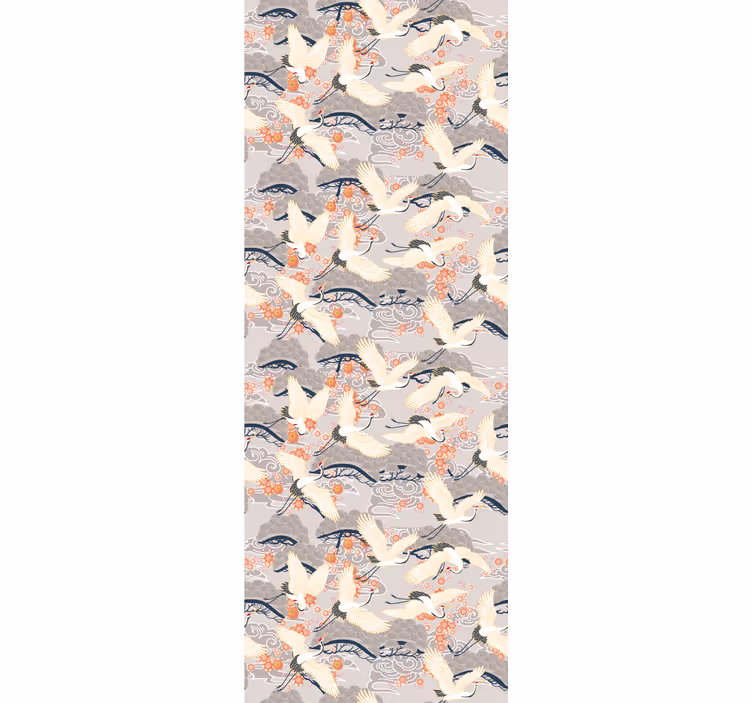 Flying cranes pattern birds in wallpaper - TenStickers
