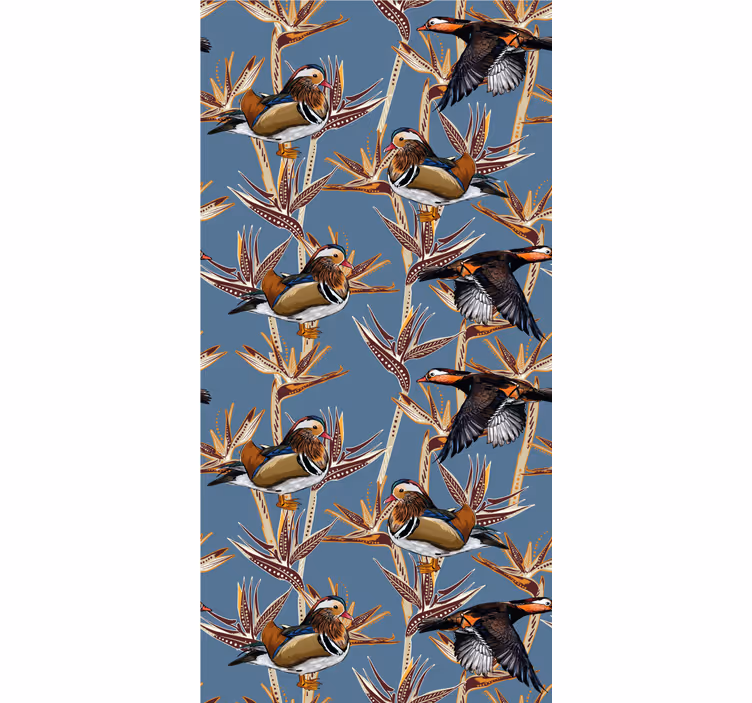 Colorful motif with branches birds in wallpaper - TenStickers