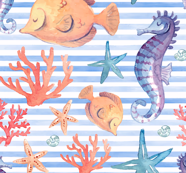 Oceanic Fauna Pattern fishes wallpaper - TenStickers