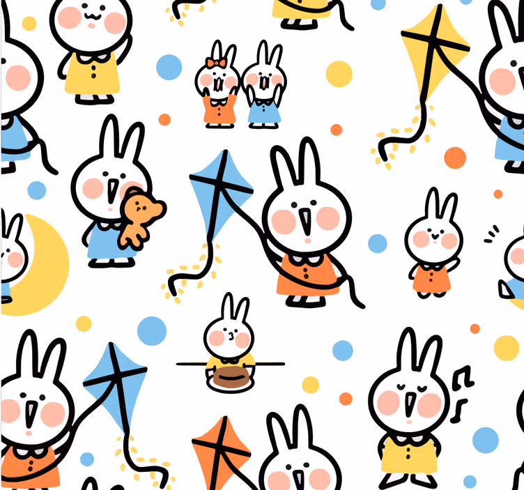 Bunnies with Kites animals wallpaper - TenStickers