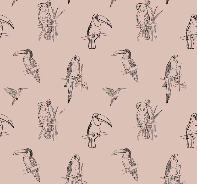 Avian Sketch Motif birds in wallpaper - TenStickers