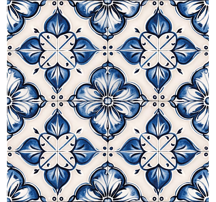 Blue floral pattern tile effect wallpaper - TenStickers