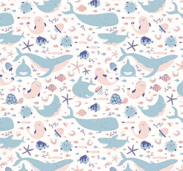 Dark and light blue sharks animal wallpaper - TenStickers