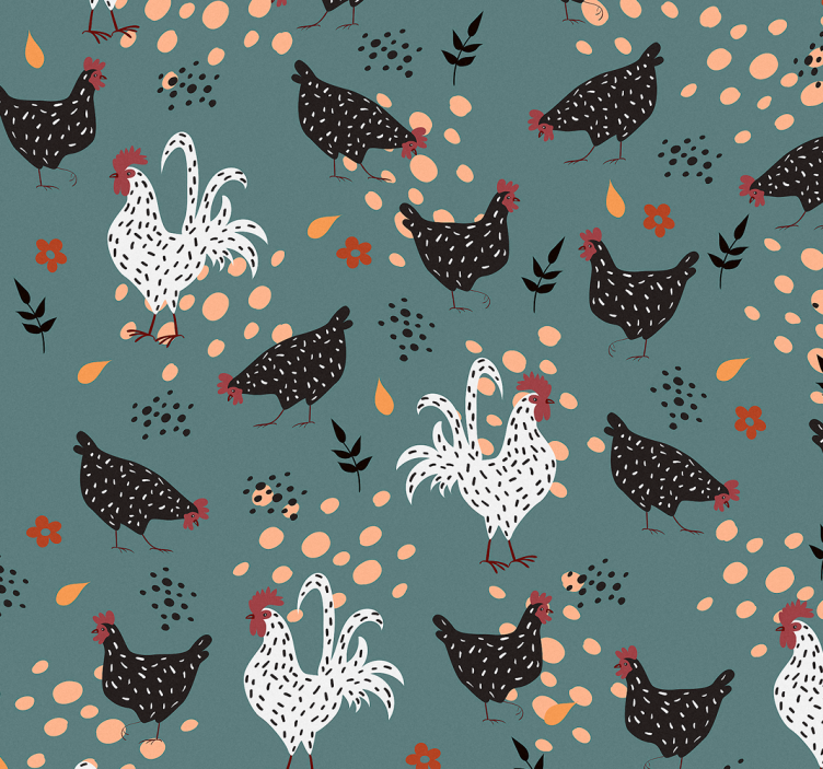 Blind kitchen with black and white chickens and flowers - TenStickers