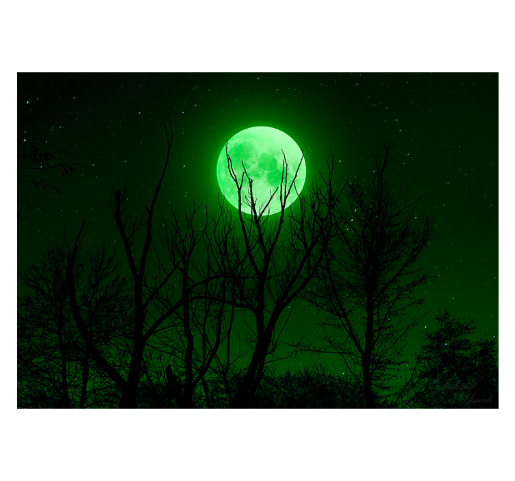 Black roller blind with green moon design - TenStickers