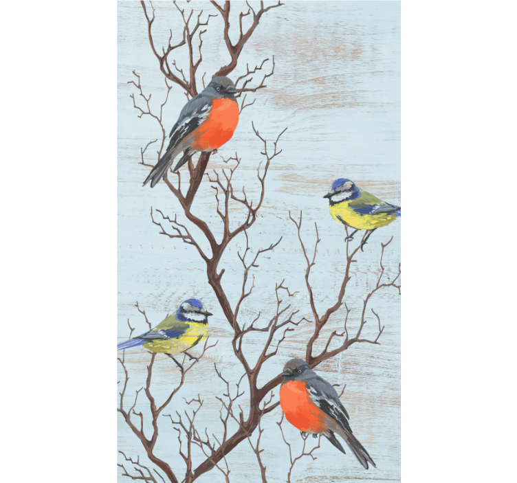 Blue vintage trees with birds Classic blind - TenStickers