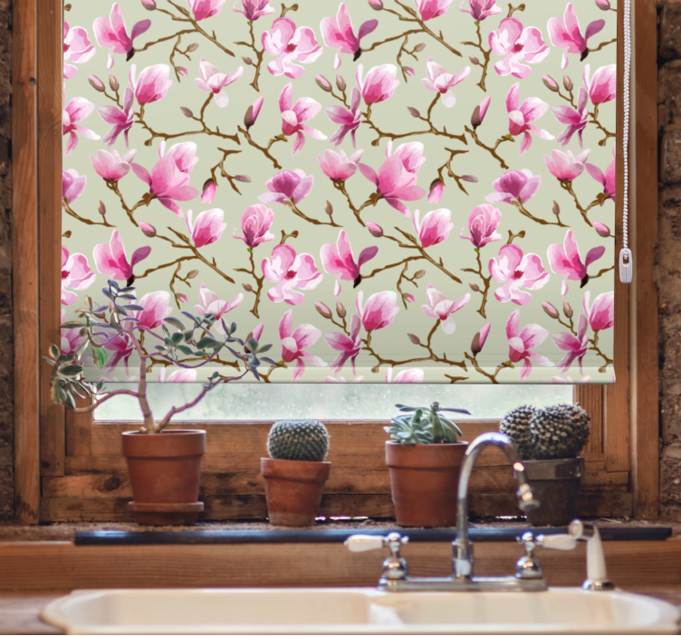 Pink mangolia bloom blind kitchen - TenStickers