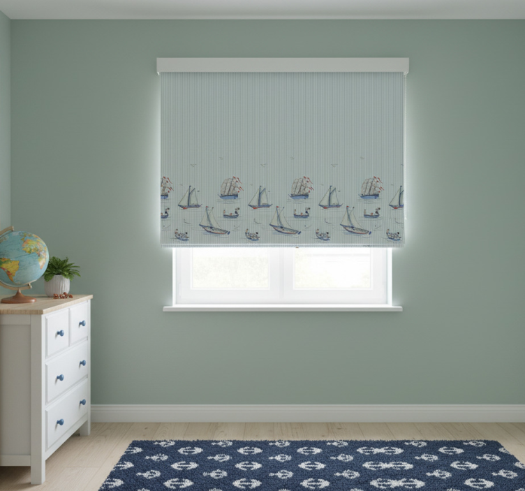 Scandinavian blind ocean blue sailing ships design - TenStickers