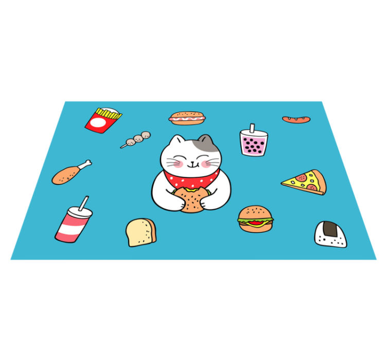 Children placemats cute cat eating - TenStickers