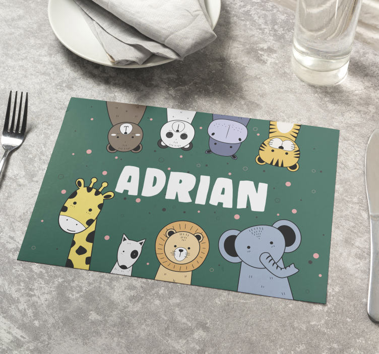 Cute cartoon animals personalised name kids placemat - TenStickers