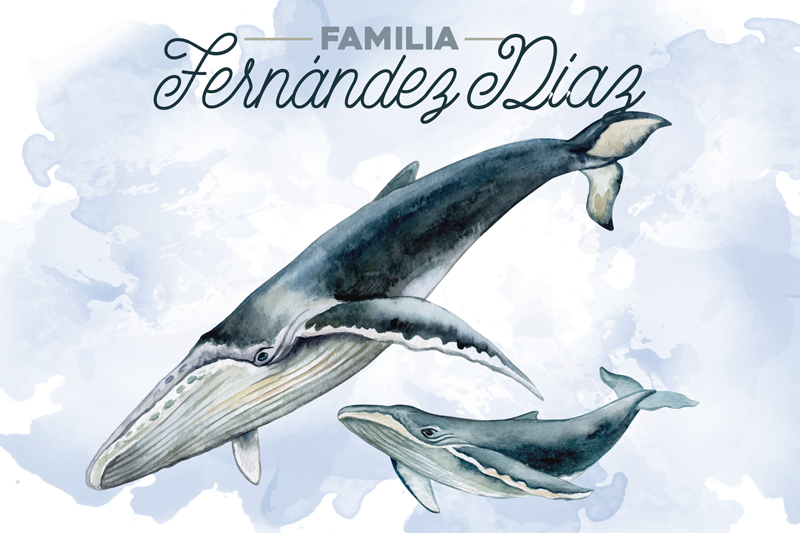 Personalised placemat whale family illustration - TenStickers
