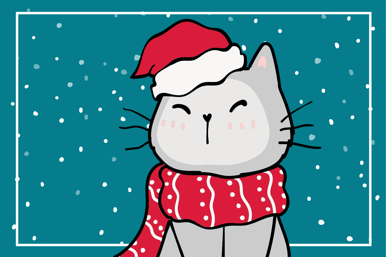 Christmas placemats featuring cheerful cat santa - TenStickers