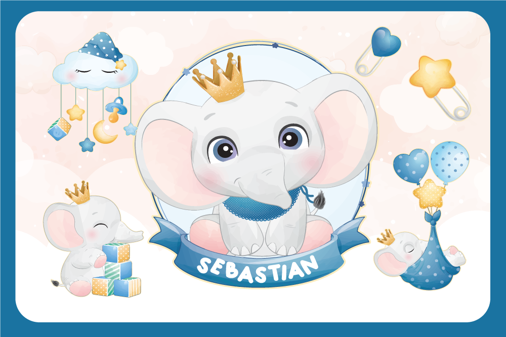 Cute elephant boy with name children placemats - TenStickers